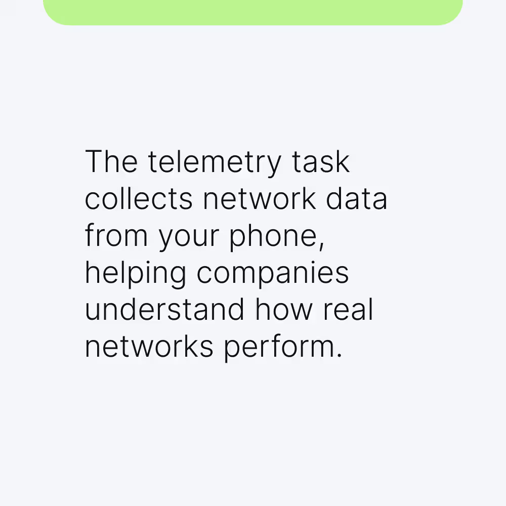 Unetwork telemetry collecting network data from a real phone